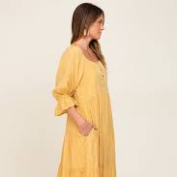 Yellow Bell Sleeve Maxi Dress NWT S Maternity friendly - Picture 6 of 12